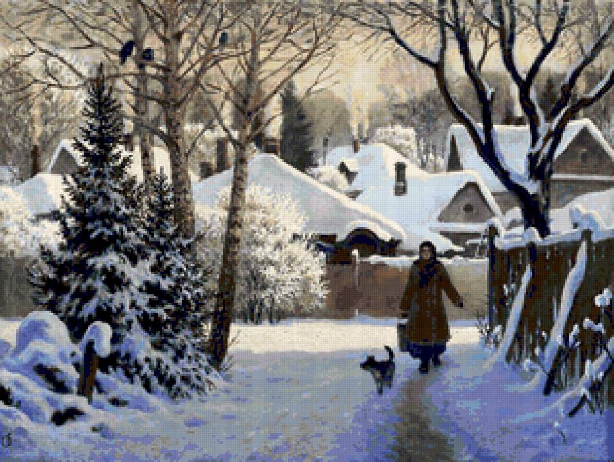 Зимняя деревушка - деревня. природа, пейзаж, зима, зимняя картина, снег - предпросмотр
