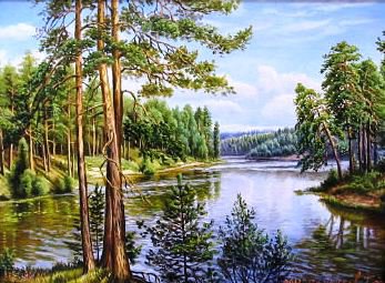 Красота природы - красота природы, березка, пейзаж, сосны, лес, природа, река - оригинал