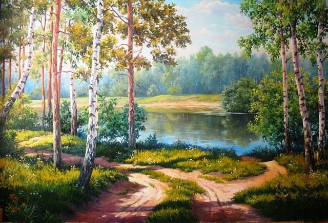 Лесные тропинки - озеро, природа, лето, березки, пейзаж, лес, красота, дорога - оригинал