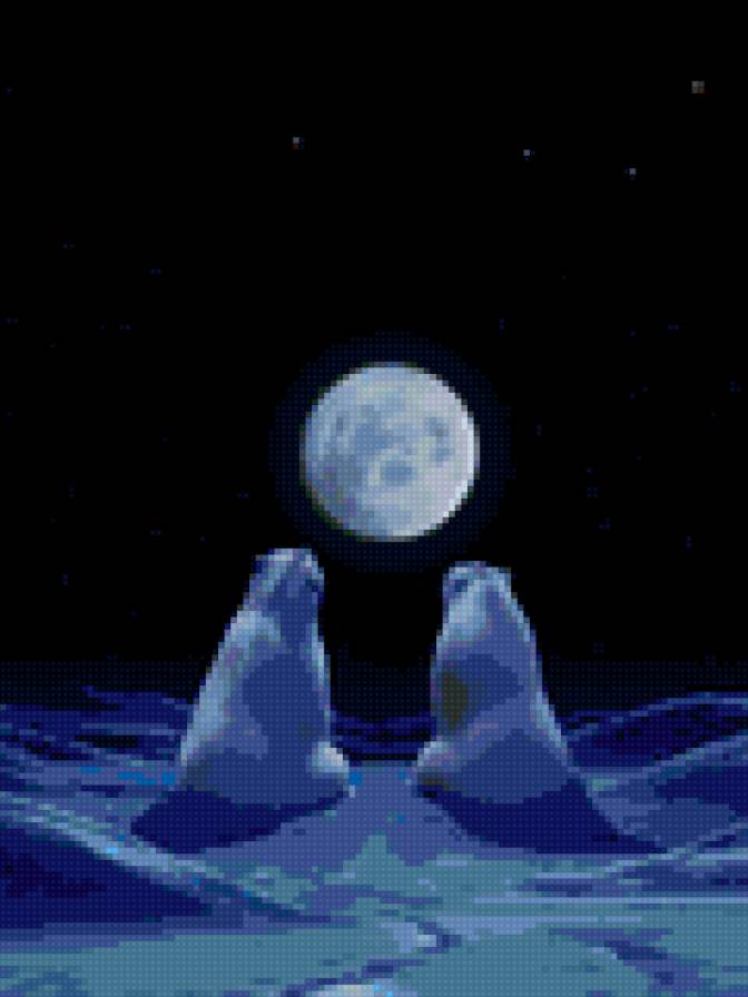 пара полярных медведей - зима, пара, медведи, луна - предпросмотр