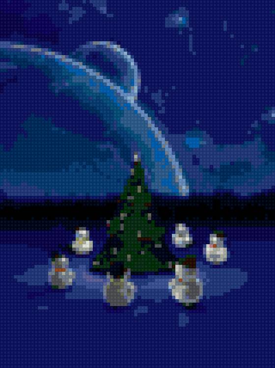 снеговики у елки - снеговики, елка, зима, новый год - предпросмотр