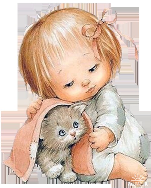 Детские картинки "Девочка с котиком" - картинка, котик, девочка - оригинал