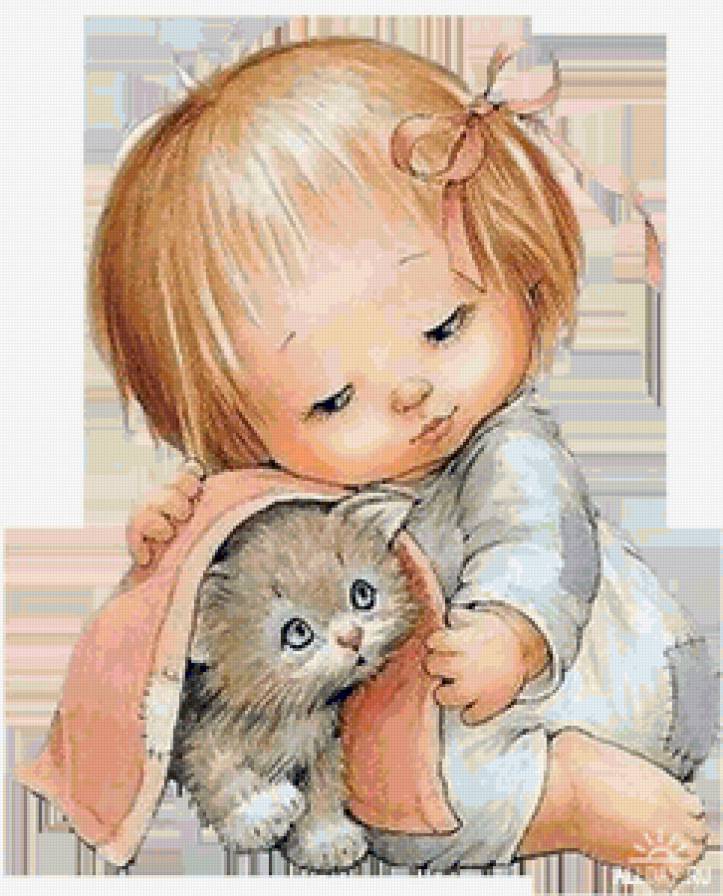Детские картинки "Девочка с котиком" - котик, картинка, девочка - предпросмотр