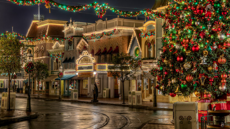 Праздничная улица - рождество, гирлянда, елка, праздник - оригинал