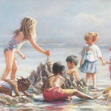 Оригинал схемы вышивки «Дети на пляже» (№133064)
