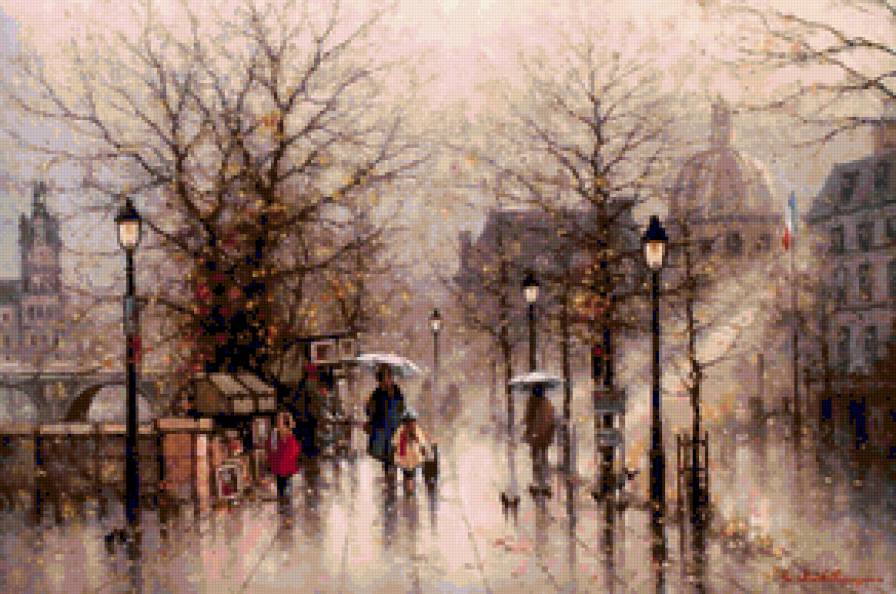 городской пейзаж - городской пейзаж, город, вечер, дождь - предпросмотр