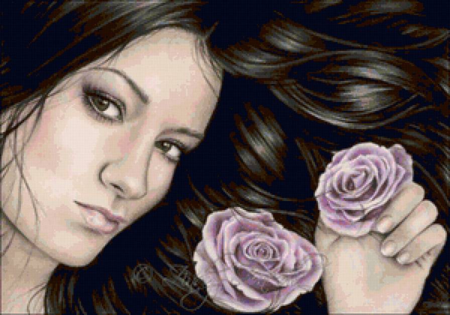 Дева - девушка, розы, взгляд, краса - предпросмотр