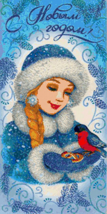 Снегурочка - зверушки, снег, новогодняя, узоры, птицы, снегурочка, снегири - предпросмотр