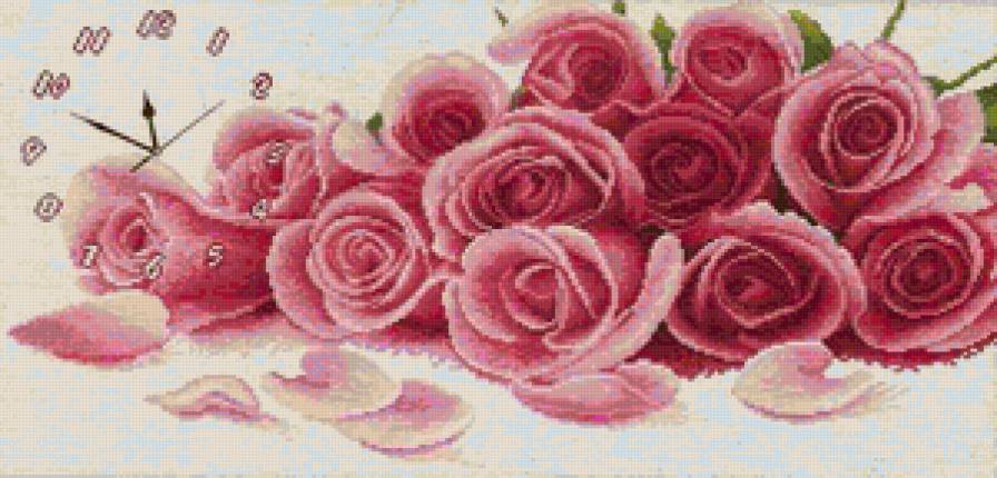 Часы с розами - душистые розы, роза, вышитые часы, цветы, розы - предпросмотр