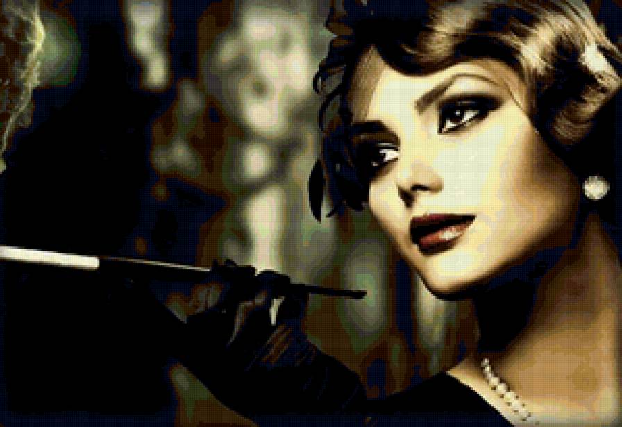 Дама с сигаретой - красота, гламур, портрет, девушка, картина - предпросмотр