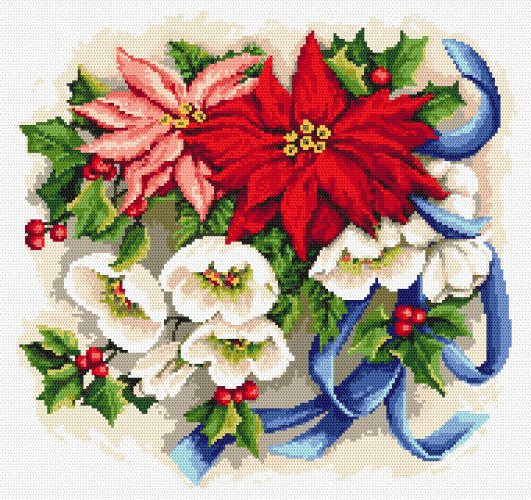 Рождественский букет - новогодняя, пуансетия, букет, праздник, рождество, цветы - оригинал
