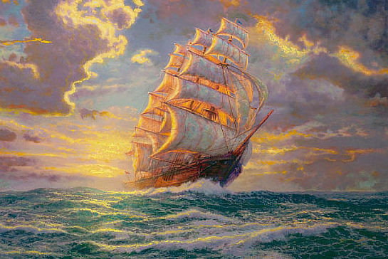 Фрегат - море, морской пейзаж, корабль, пейзаж, картина - оригинал