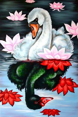 ИНЬ-ЯНЬ - черный, пруд, лебеди, белый - оригинал