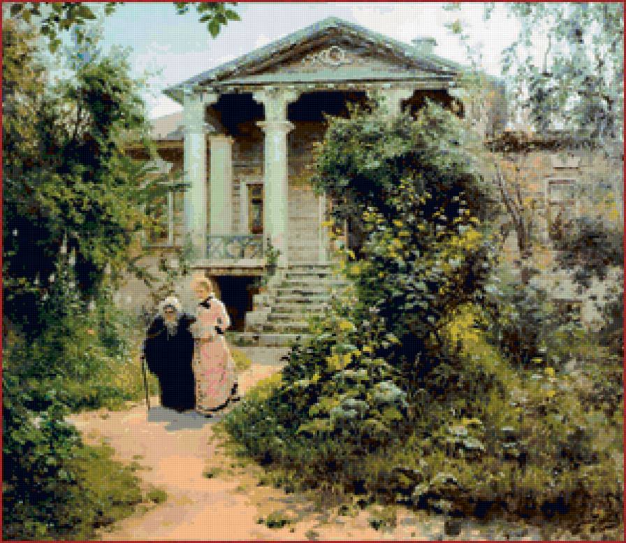 Прогулка - люди, классика, пейзаж, дом - предпросмотр