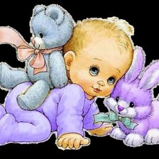 Оригинал схемы вышивки «Детские картинки "Малыш с мишкой и зайкой"» (№134406)
