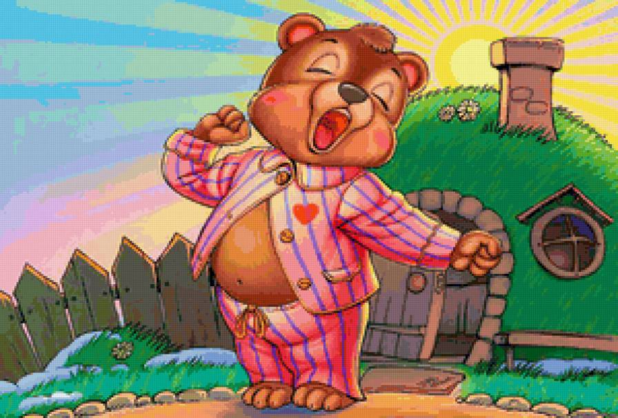 Детские картинки "Доброе утро миша" - мишка, домик, детская картинка, утро - предпросмотр