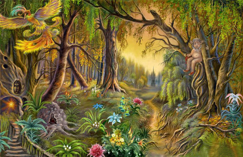 В волшебном лесу - пейзаж, живопись, сказка - оригинал