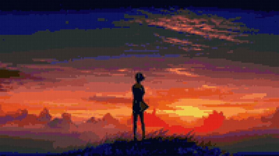 Аниме, силуэт на фоне заката - силуэт, закат, аниме - предпросмотр