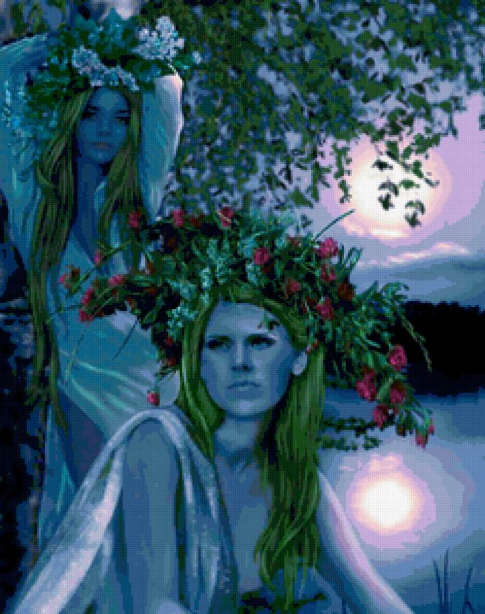 №134821 - девушки, лесные нимфы, ночь - предпросмотр