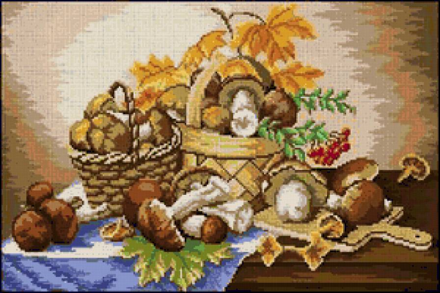 Дары осени - грибы, корзина, грибочки, ягоды, дары осени, урожай - предпросмотр