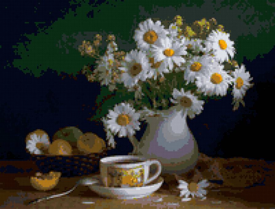 " НАТЮРМОРТ " - натюрморт, чай, ромашки, цветы - предпросмотр