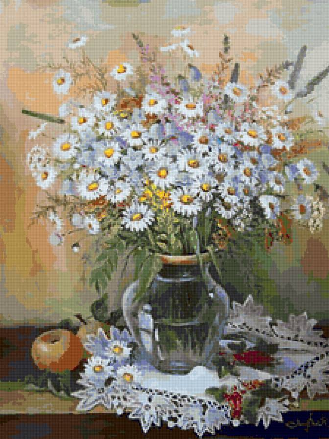 Букет ромашек - ромашка, букет, цветы, флора, ромашки, яблоко - предпросмотр