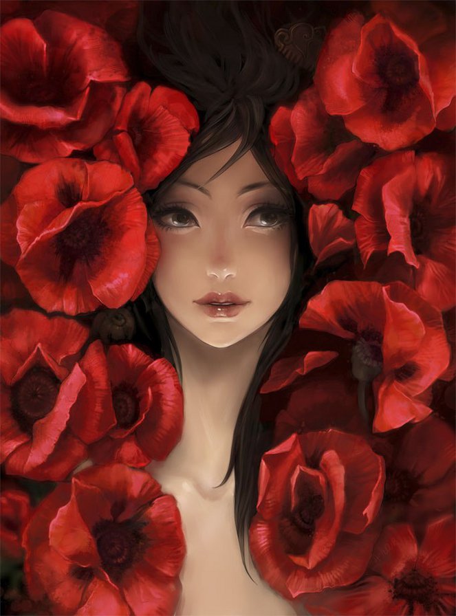 №136228 - маки, девушка, цветы - оригинал