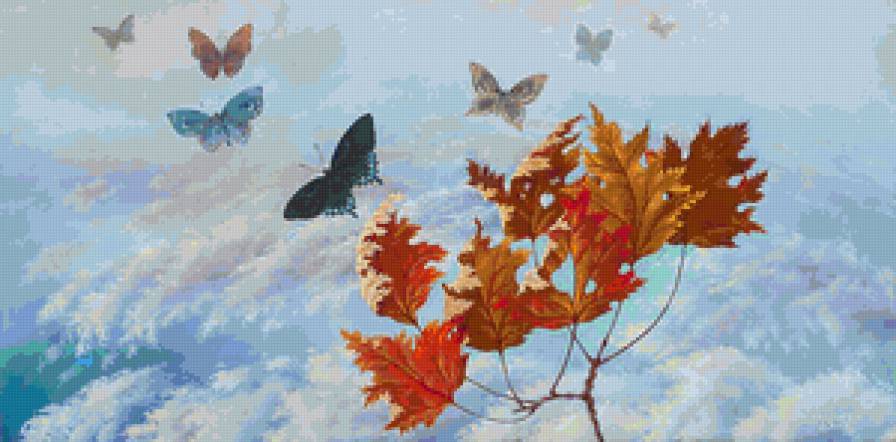 Осенний вальс бабочек - бабочки, листья, осень - предпросмотр