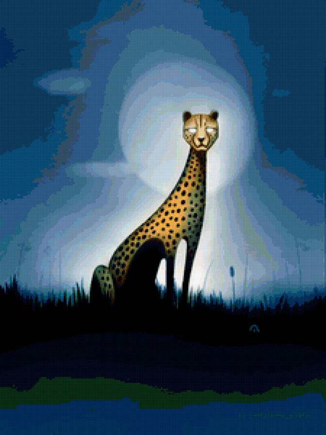 Гепард - луна, гепард, минимализм, ночь - предпросмотр
