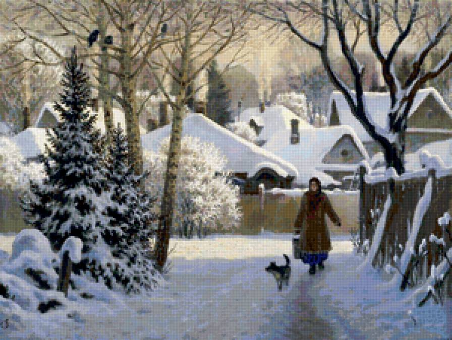 Зима - зима, пейзаж, дома - предпросмотр