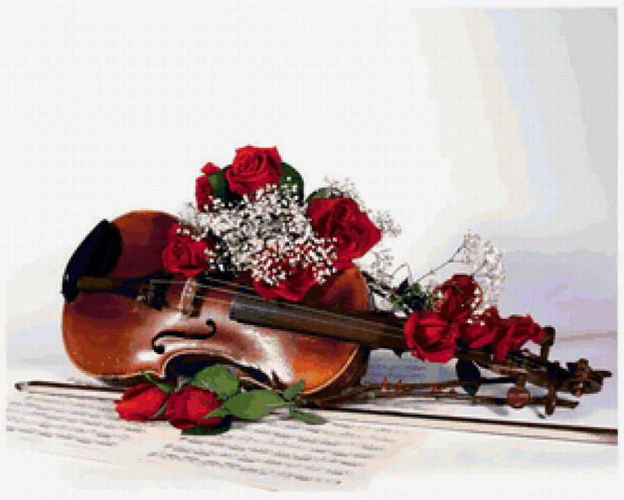 Музыка любви - розы, натюрморт, скрипка - предпросмотр