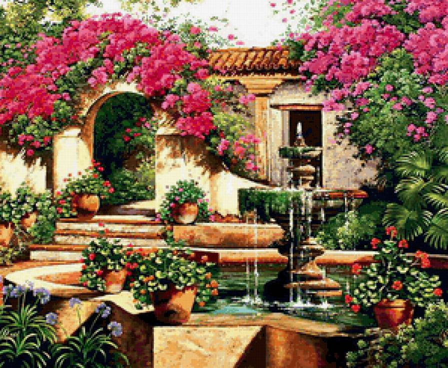 Внутренний дворик - дом, цветы - предпросмотр