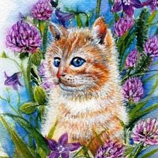 Оригинал схемы вышивки «Кошки в цветах» (№137517)