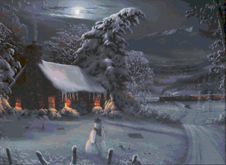 Зима - зима, домик, пейзаж - предпросмотр