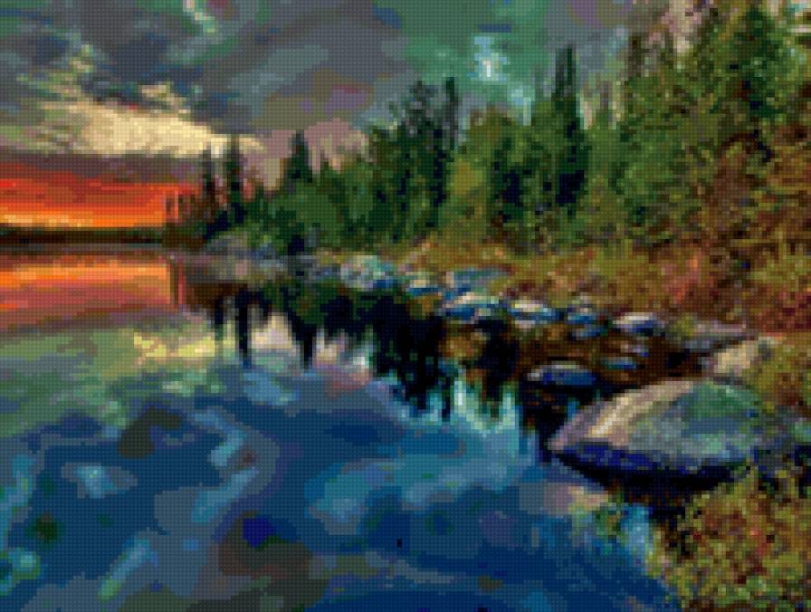 пейзаж - лес, природа, озеро, вода - предпросмотр