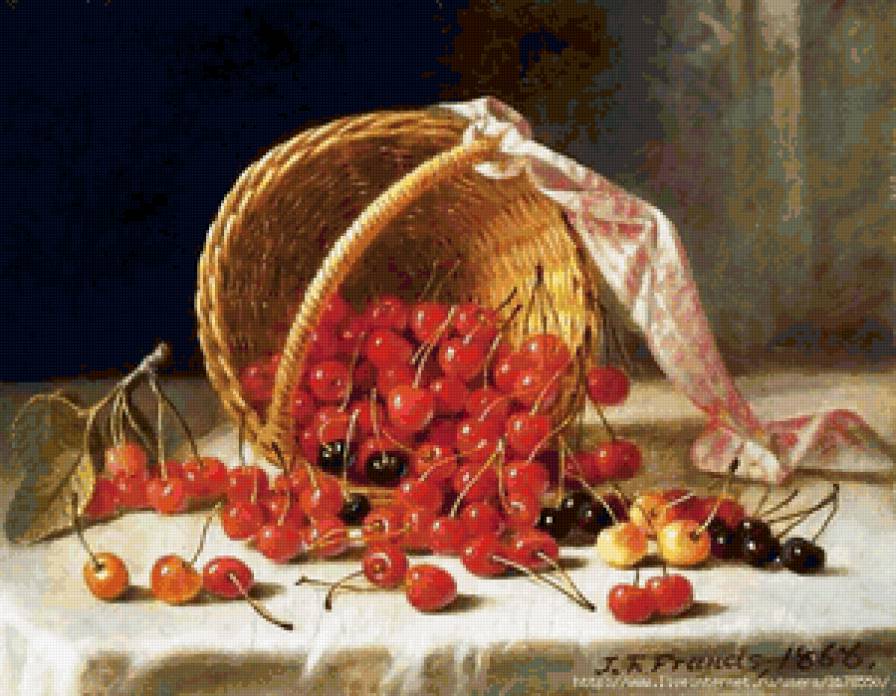 Корзина с черешней - корзина, картина, ягоды - предпросмотр