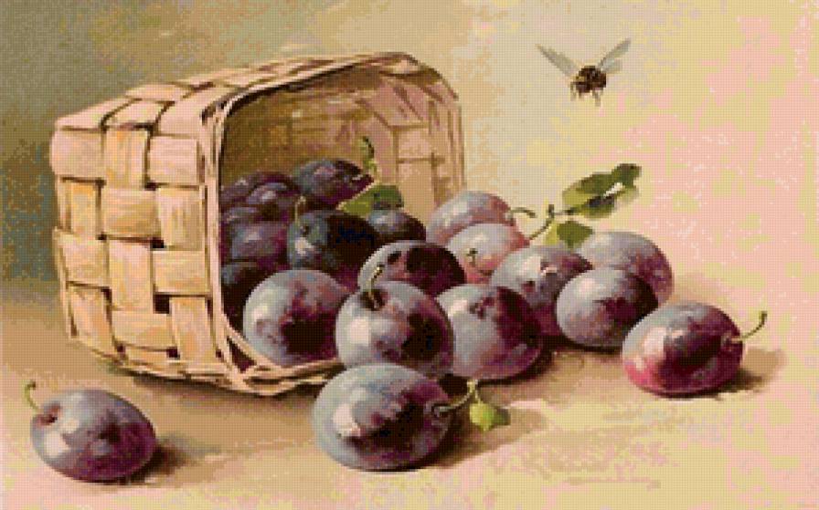 Корзина со сливой - картина, корзина, слива - предпросмотр