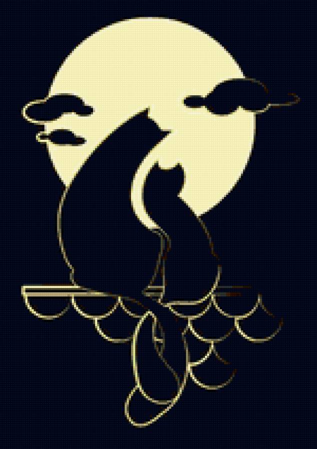 Двое и луна - кошка, весна, луна, ночь, кот, крыша, любовь - предпросмотр