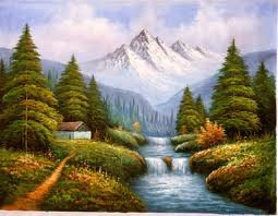 painting - mountains, river, nature - оригинал