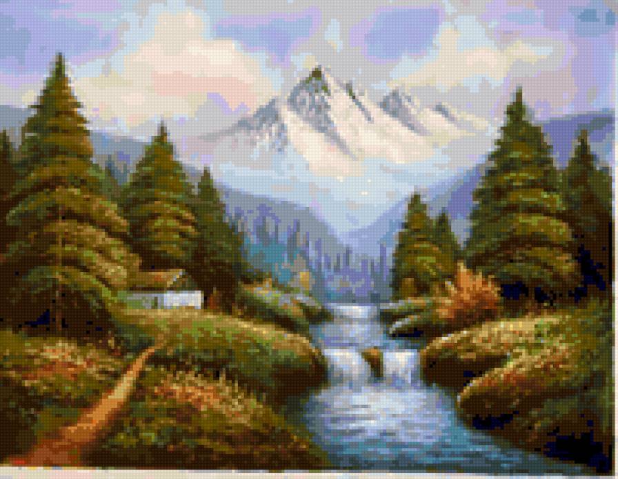 painting - river, mountains, nature - предпросмотр