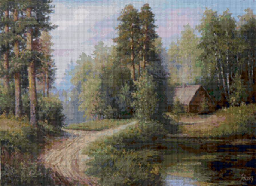 Домик в лесу - река, лес, дорога, дом - предпросмотр