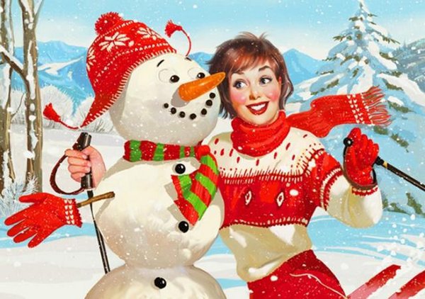 рождественские каникулы - снеговик, девушка - оригинал