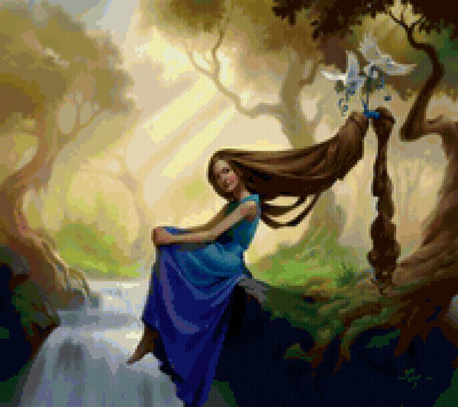 Девушка - девушка, птицы, природа - предпросмотр