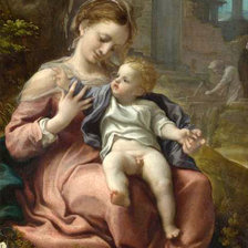 Оригинал схемы вышивки «Антонио Корреджо : Мадонна с младенцем» (№139642)