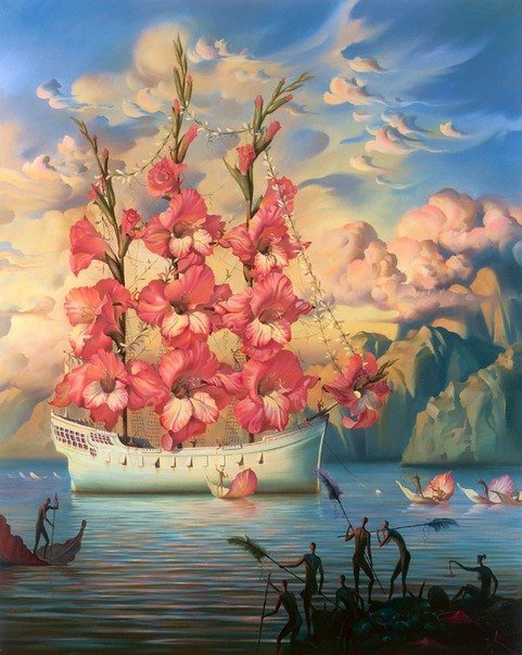 Корабль любви - море, пейзаж, плаванье, корабль, природа, приход, цветы, воды - оригинал