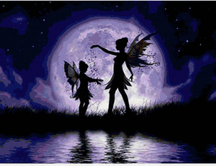 Лунные феи - девушки, пейзаж, живопись - предпросмотр