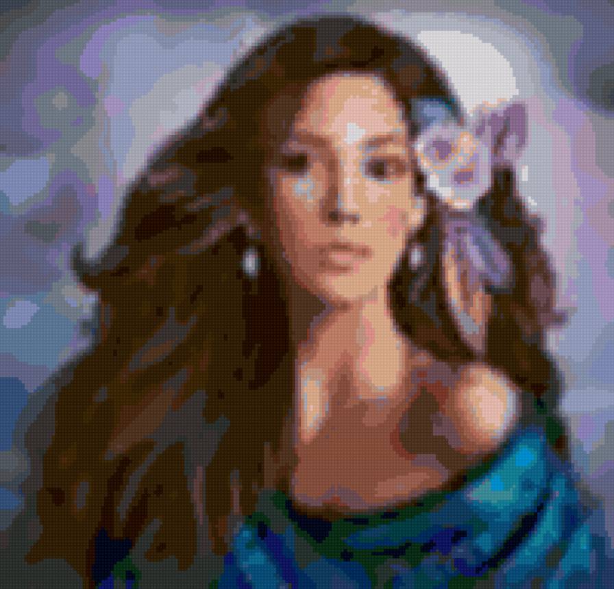 девушка - девушка в синем платье - предпросмотр