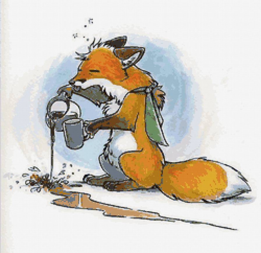 Утро - пробуждение, лис, кофе - предпросмотр