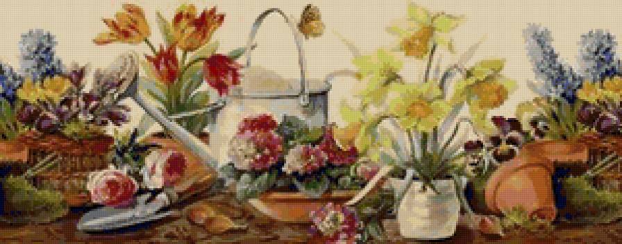 В саду - цветы, нарциссы, тюльпаны - предпросмотр