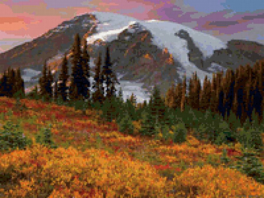 осень в горах - облака, горы, пейзаж, лес, река, закат, осень - предпросмотр